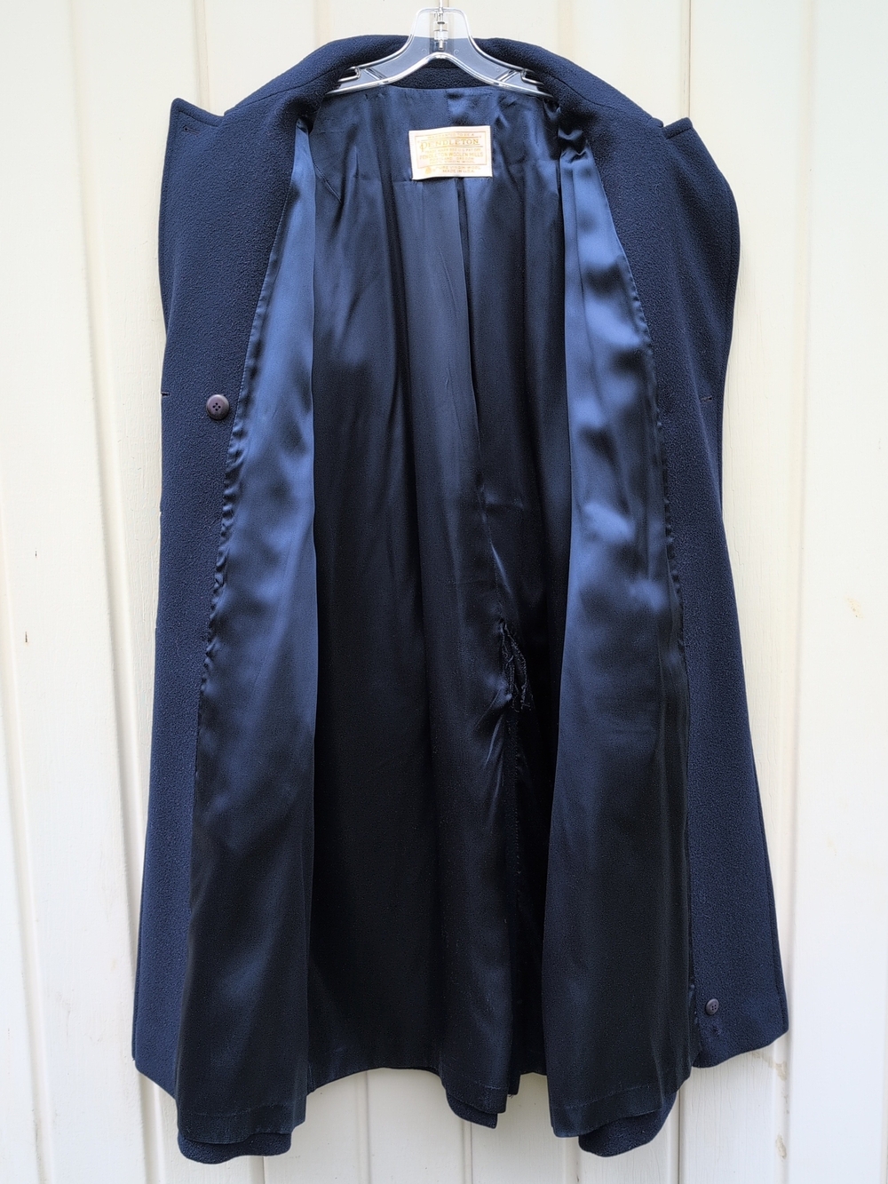 Vtg Pendleton Overcoat Womens 16 Blue Virgin Wool Double Breasted Trench USA - Picture 6 of 13